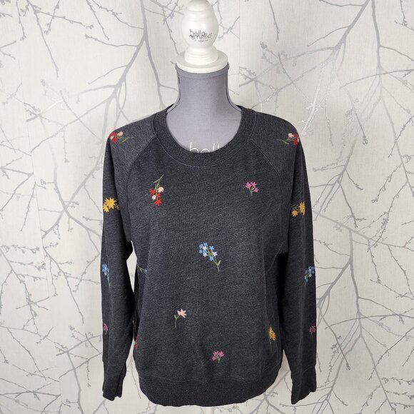 Old Navy Gray Floral Embroidered Cotton Blend Crewneck Sweatshirt - Picture 1 of 6